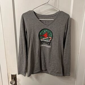 Life Is Good Gray Shirt with Festive Design